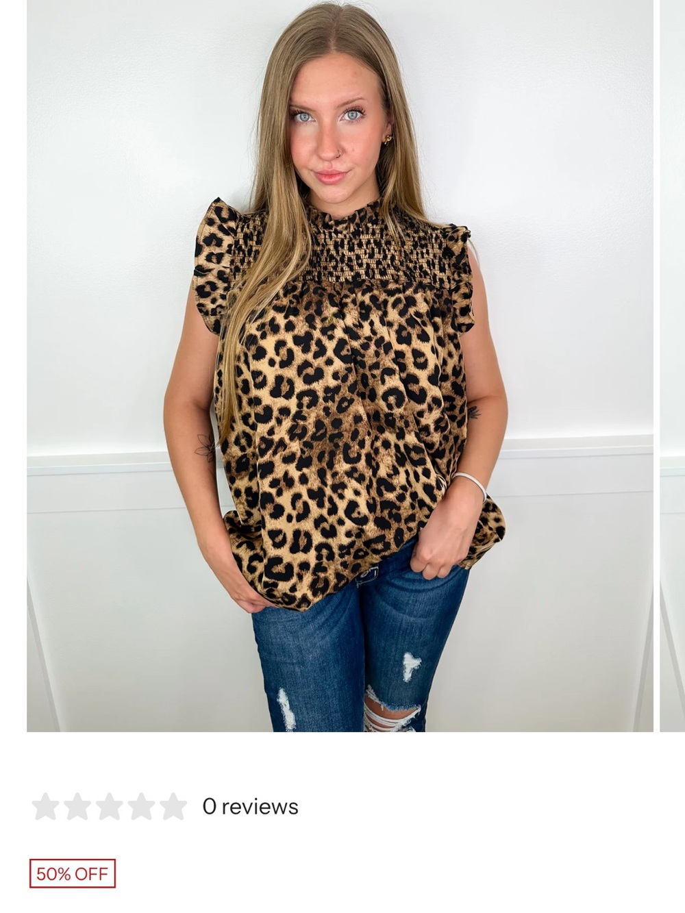 BiBi Leopard Print Smocked Ruffle Sleeve Top - Brown/Black